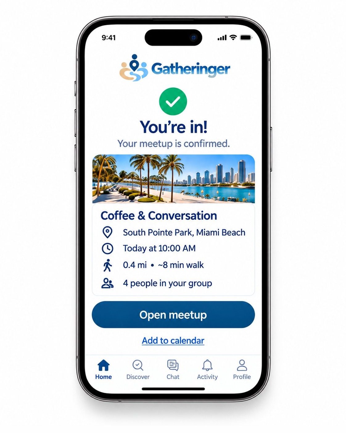Sample plan: Coffee and Conversation at South Pointe Park, Miami Beach