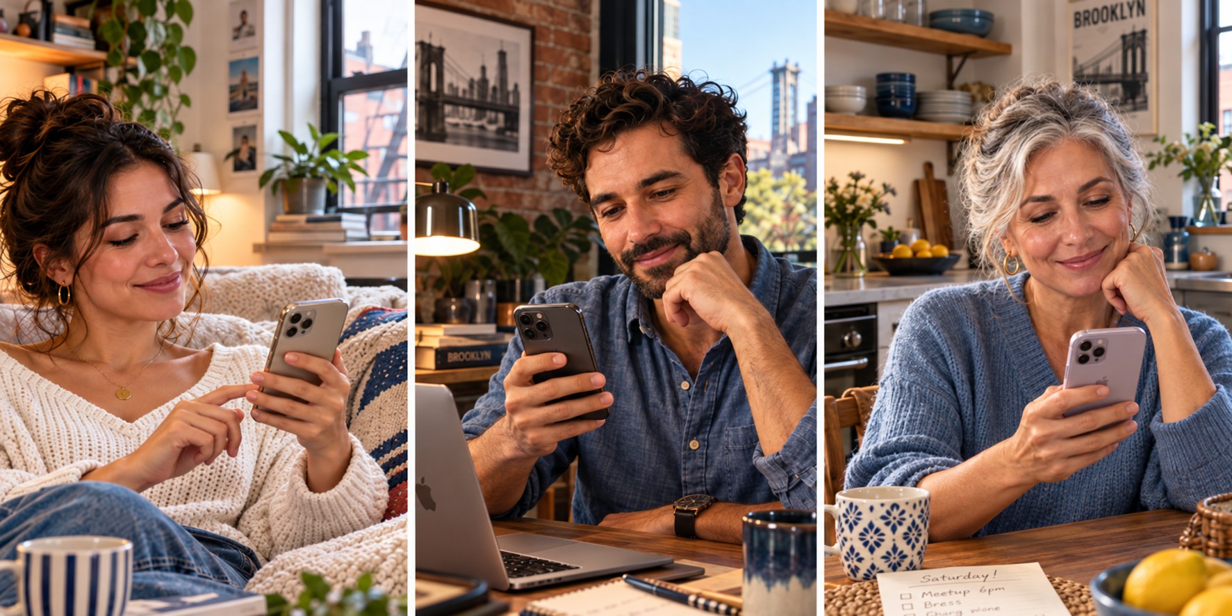 People of different ages smiling at their phones
